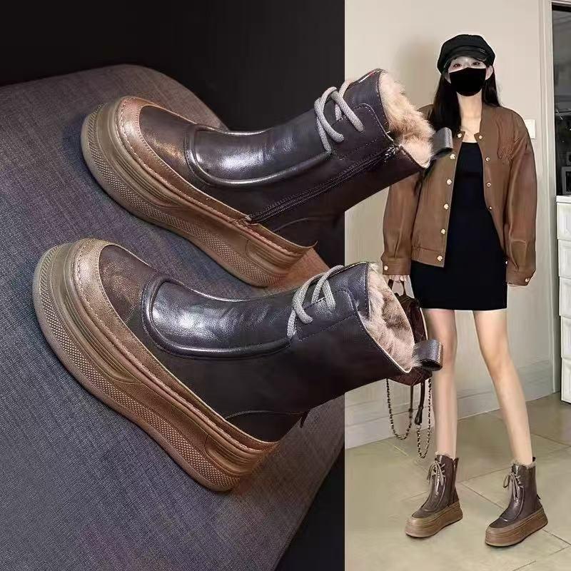 Thick-soled heightening snow boots women's winter women's shoes new velvet warm Martin short boots large cotton boots