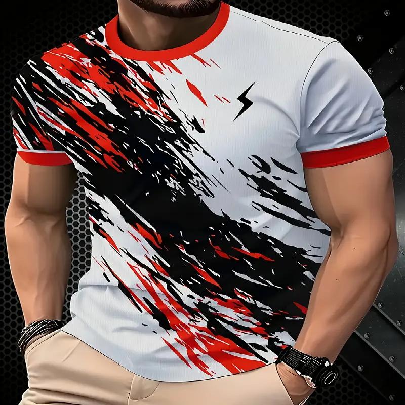 

Мужская повседневная футболка с рисунком молнии, с короткими рукавами, с круглым вырезом, из полиэстеровой трикотажной ткани для летней моды 6XL