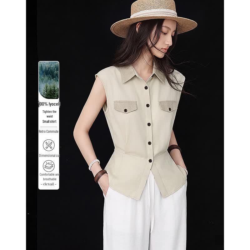 Elegant Sleeveless Waist-Cinching Shirt M светло-зеленый