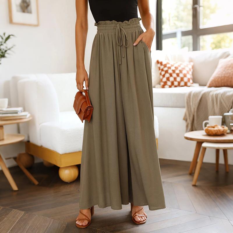 Women Autumn Winter Wardrobe Staple Versatile Draped Bandage High-Waisted Solid Color Pocket Culottes Pants