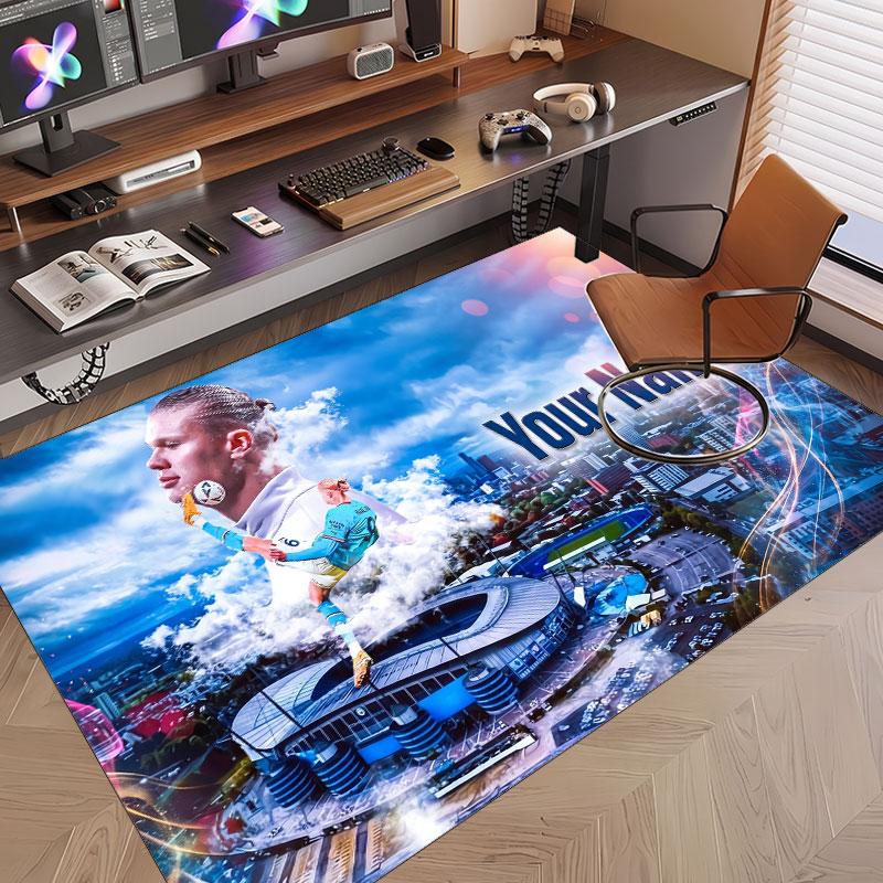 Custom Rug Erling Haaland Pattern Print Name Text Soft Non‑Slip Floor Carpet for Home Indoor Decoration