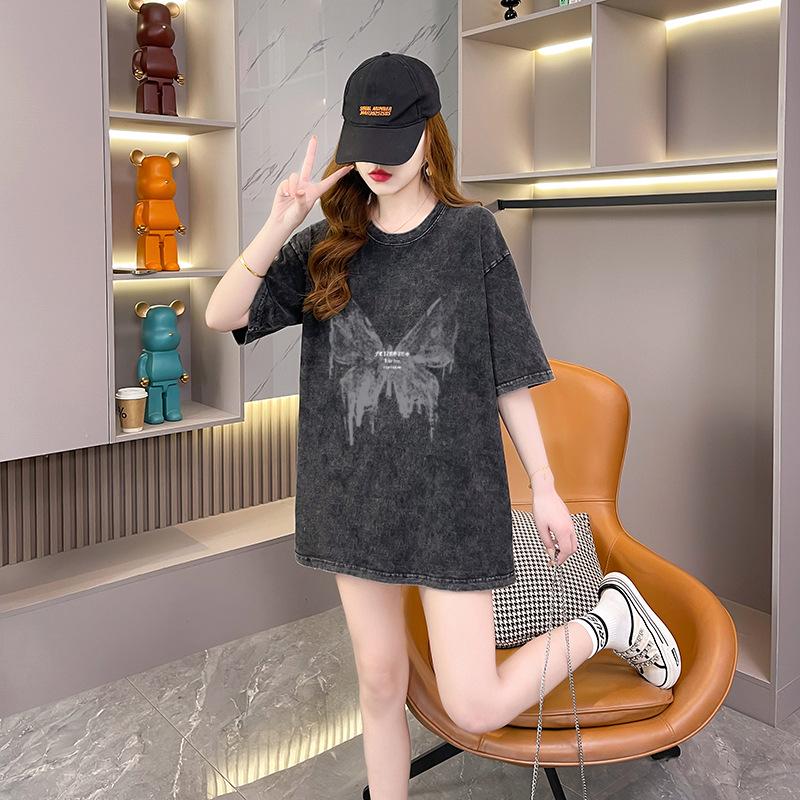 Women's Retro Butterfly Print Plus Size Loose Fit Cotton T-Shirt