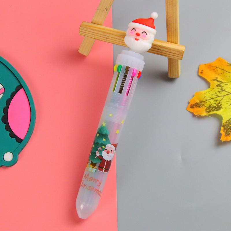 Ten-Color Christmas Ballpoint Pen: Cute Holiday Gift for Students, Ideal for Journaling with Multi-Color Ink.