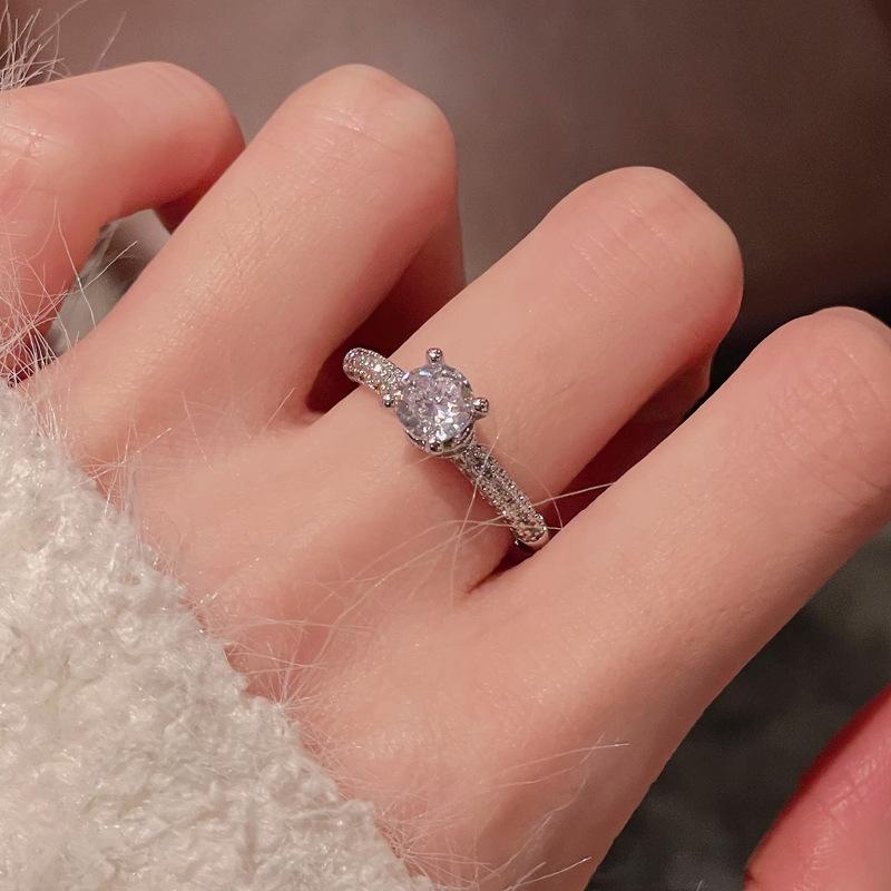 [Crystal Diamond Whispers] High-End Full Diamond Zir*****Pen Ring Moonstone Flower Niche Design Personalized Diamond Ring