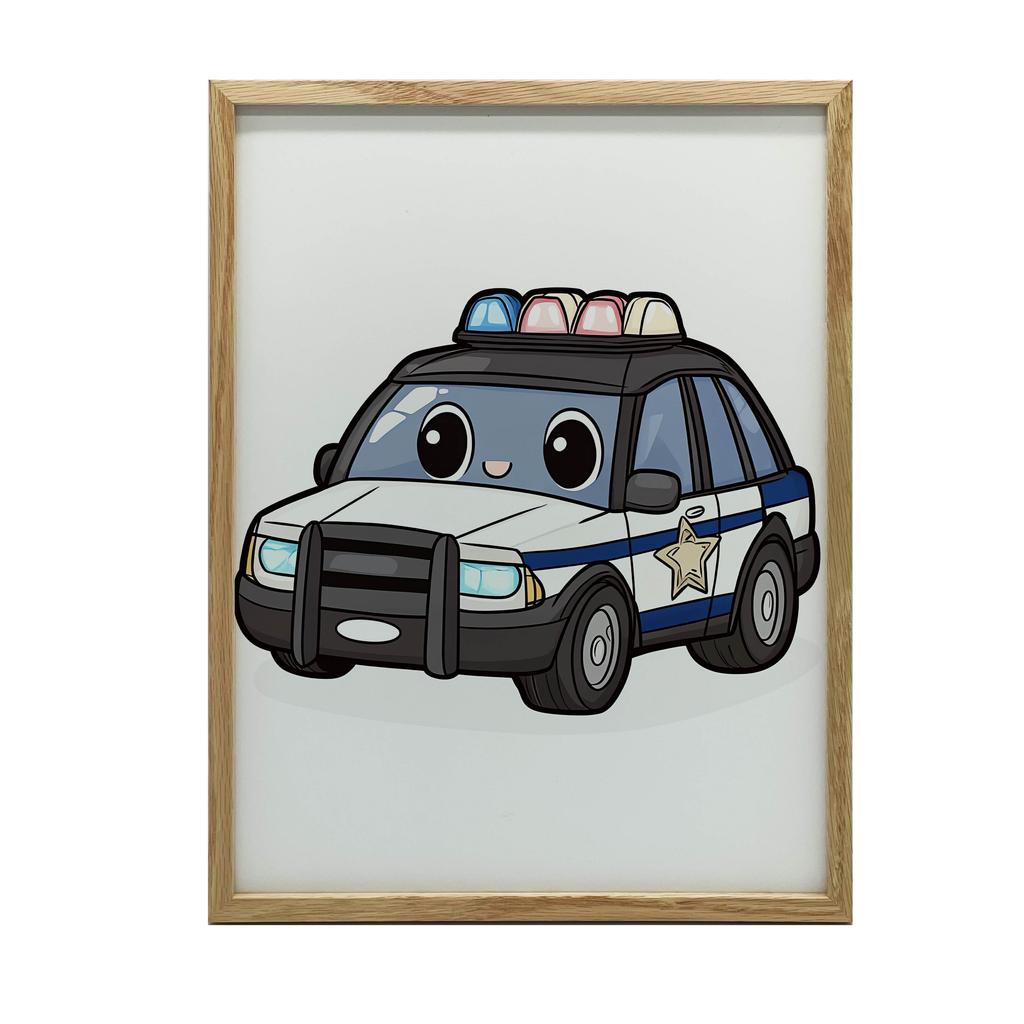 Police Car Poster Police Car Poster, 30X40 Cm, White Wooden Frame, 230 Gsm Matte Paper