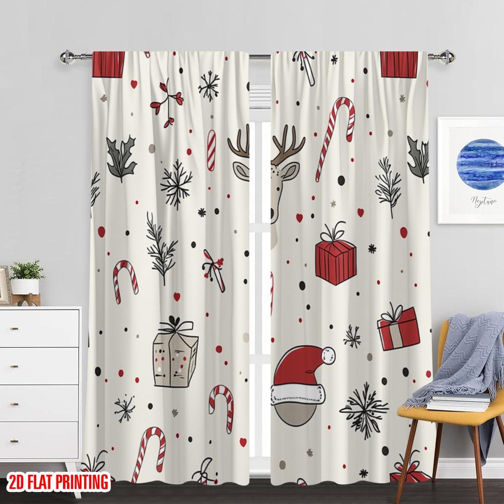 Set aus 2 Vorhängen mit Flugzeugdruck Digital bedruckt Weihnachten Niedlich Festlich Geschenke Vielseitig Langlebiges Polyester Ohne Stange Vorhang