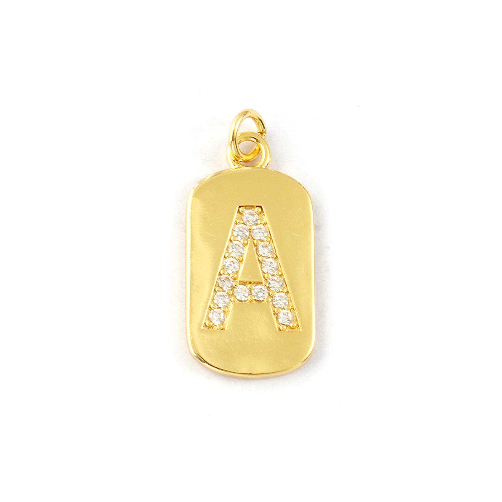 

1 шт. Латунные Буквы Имени Заглавные Буквы Алфавита Позолоченные 14K Прямоугольные Подвески с Посланием A-Z Микро-Полировка Прозрачный Фианит