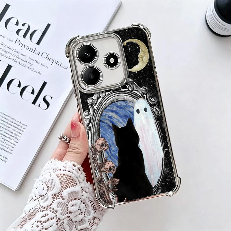 Black Cat Witch Aesthetics Plating Phone Case For Xiaomi Redmi Note 14 15 Pro Plus 13 12 11 11S 11T 10 9S 9 5G Anti-Fall Airabag