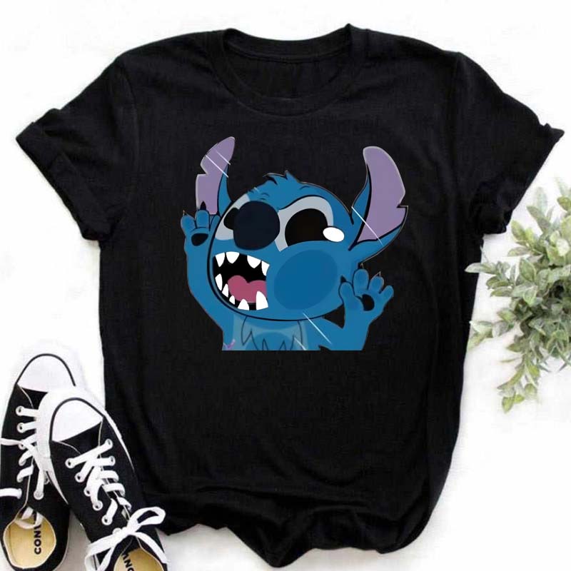 Disney Lilo Stitch Cute Cartoon Print Women T-Shirt Summer Streetwear Short Sleeve T Shirt Fashion Casual Female Clothes Tops