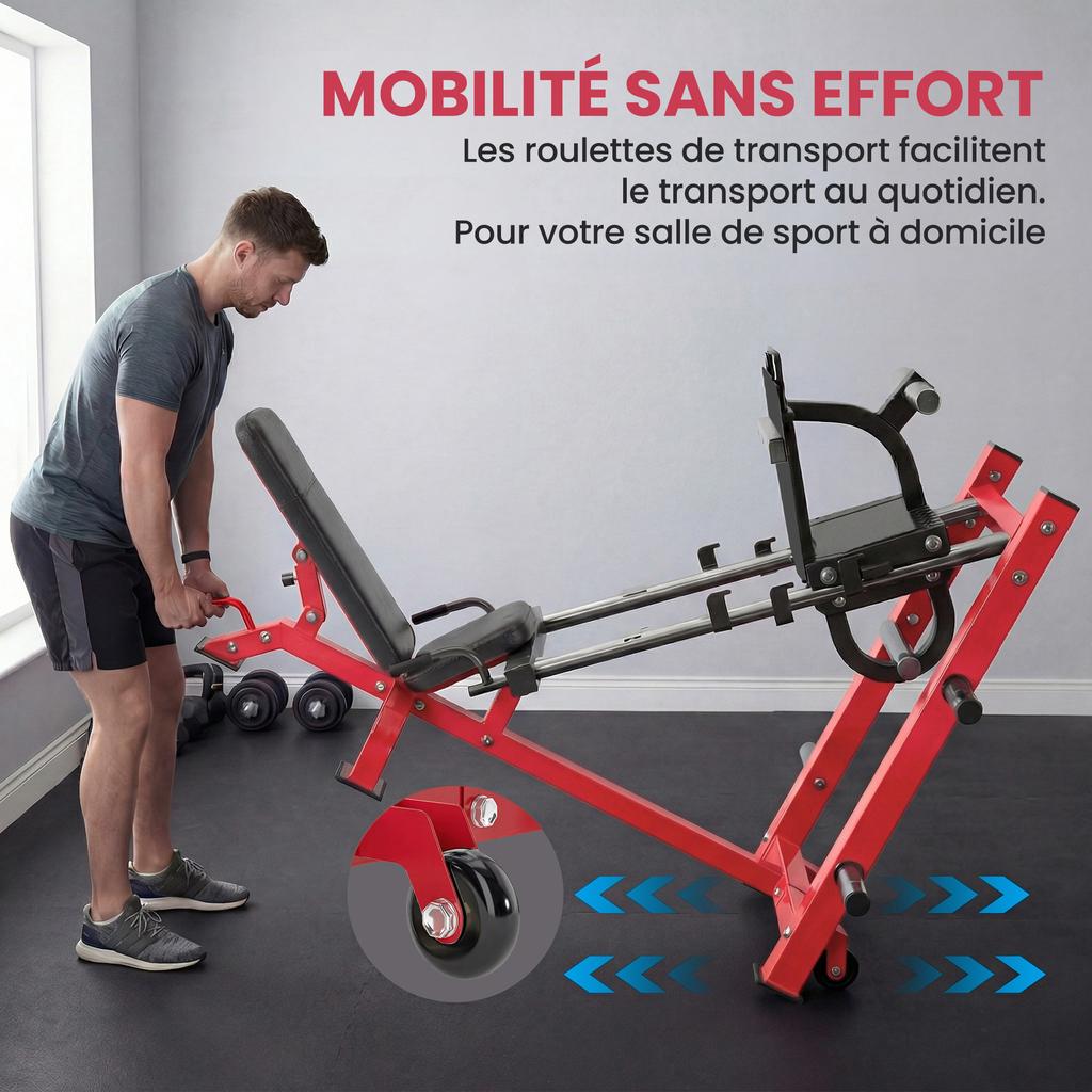 Leg Press Machine, Leg Training, Hack Squats, 455 kg, Adjustable, 185 x 120 x 140 cm, Red