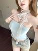 #Summer new Spice Girl wind lace necklace splicing tube top female slim fixed with chest pad top