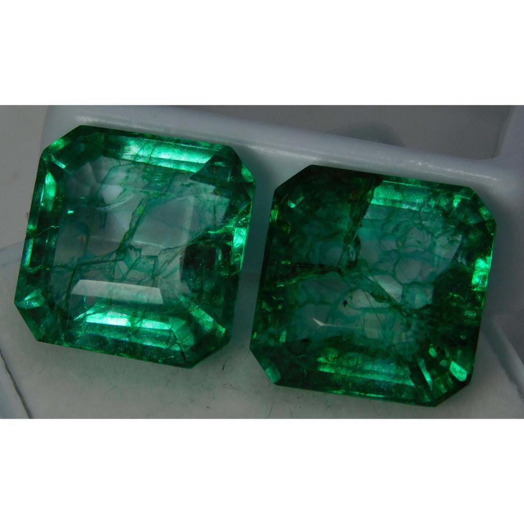 Natural Green Emerald Loose Gemstone Pair of Square Cut 19 ct for Jewelry Making and Gem Collections