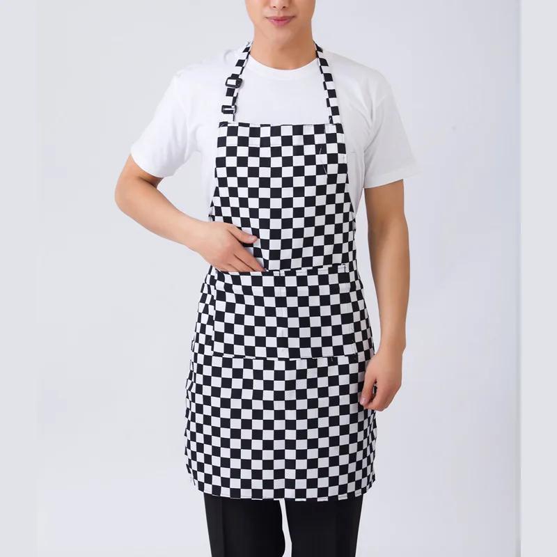 Adjustable Half-length Adult Apron Striped Hotel Restaurant Chef Waiter Apron Kitchen Cook Apron with 2 Pockets