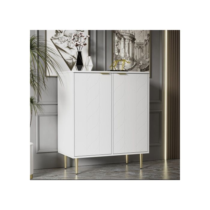 Buffet - MUVOE - 2 Portes - Motif Floral - Laqué - 75L X 40P X 90H Cm - Blanc