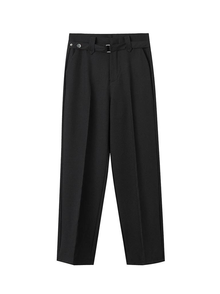 Men's Spring 2026 Casual Trousers - Korean Style, Non-Iron, Loose Tapered Suit Pants with Half Elastic Waist