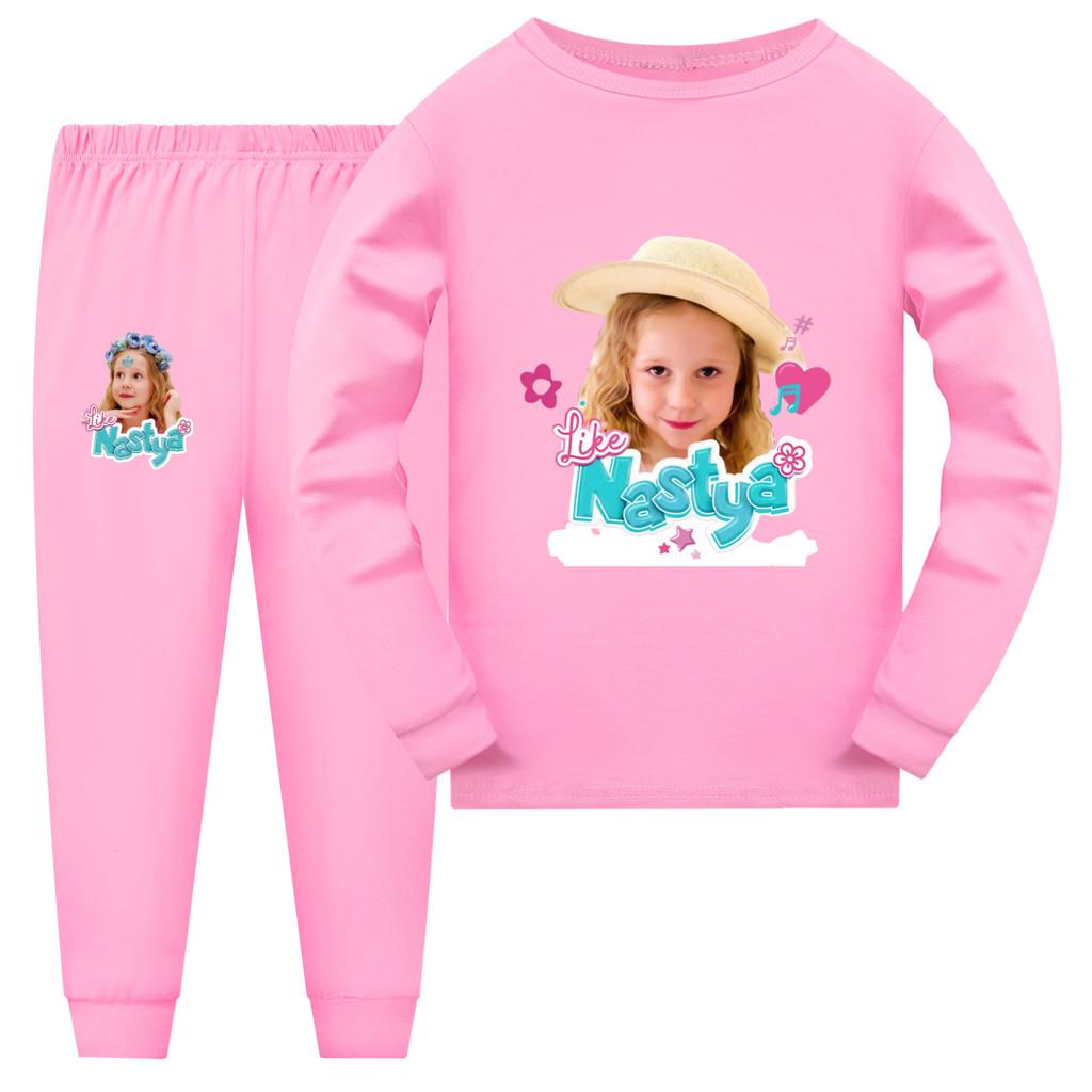 5557 Multi-color Children Girls Nastya Print Long Sleeves Pajamas Sleepwear Sleeping Sets