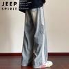 JEEP SPIRIT Men's Retro Loose Fit Wide-Leg Denim Jeans