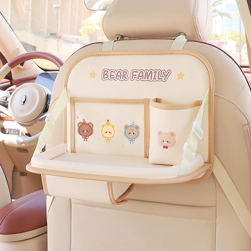 Multi-Functional Backseat Organizer with Table & Trash Can - Cute Cartoon Design