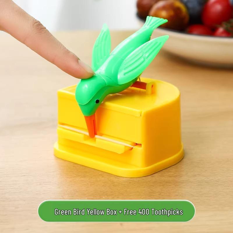 Automatic Cartoon Bird Toothpick Holder: Creative Press-Type Smart Box for Living Room
