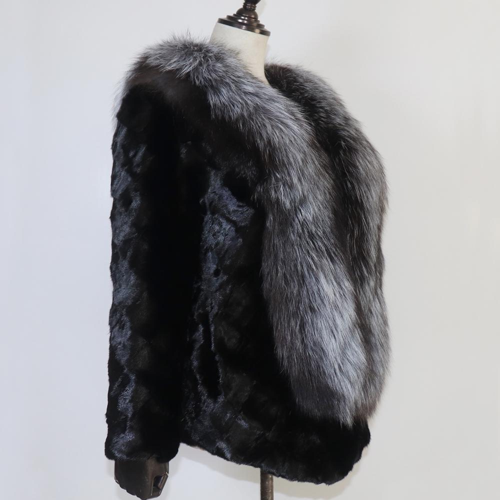 Women Winter Real Mink Fur Caot With Fox Fur Collar Natural Warm Mink Fur Jacket Lady Fashion 100% Real Mink Fur Overcoat