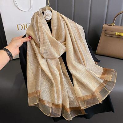 Damen Koreanischer Stil Modischer Seidenähnlicher Temperamentsschal Winter Gestreift Retro Hochwertiger Schal Oberbekleidung Nackenschutz
