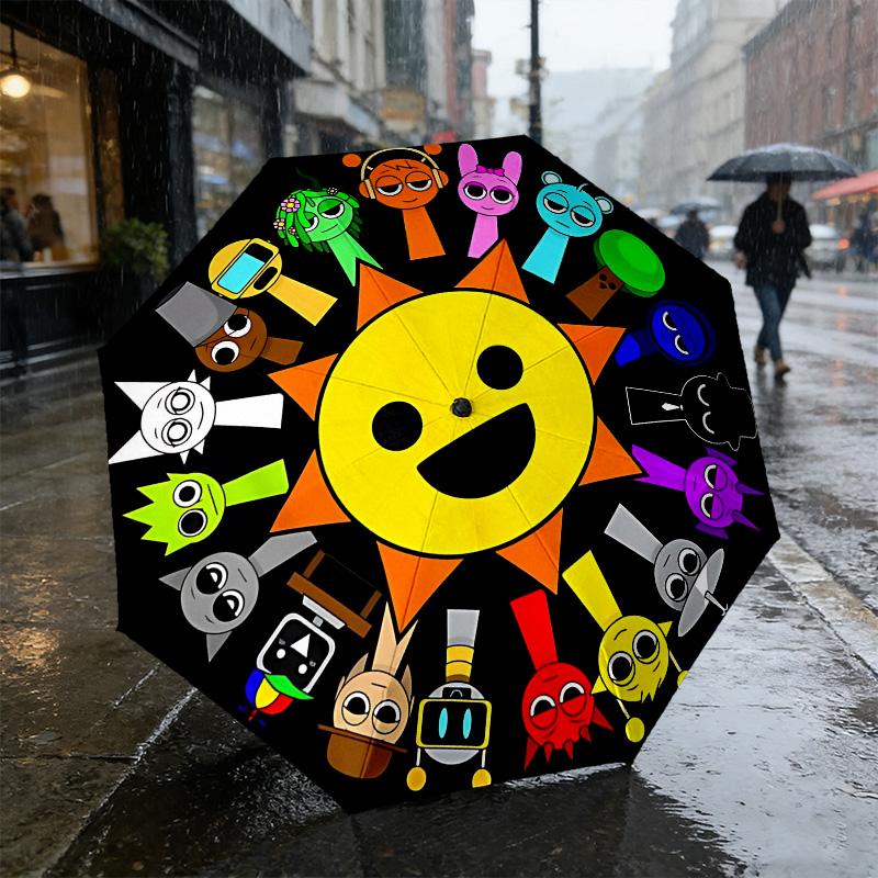 Happy Faces 8 Ribs 3Fold Black Glue Uv Protection Umbrella Sun Protection Rainproof Compact Folding Umbrella For Travel Daily Use C924189
