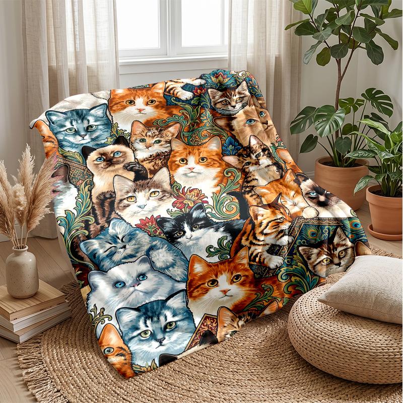 Cat Fishing Adventure blanket Personalized Name Flannel Blanket Soft Cozy Plush Throw for Sofa Bed Lightweight Home Decor