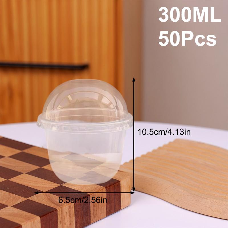 50Pcs Disposable Salad Cup 250/300/360/500ML Transparent Dessert Yogurt Cups Bowls Container With Lids For Ice Cream Cupcake