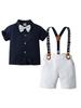Summer Three-Piece Short-Sleeve Overalls Set for Boys