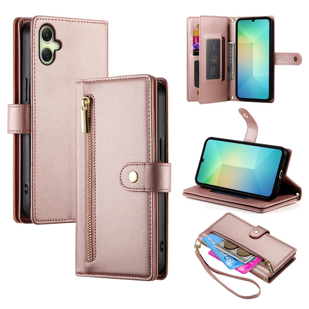 For Samsung Galaxy A07 4G Case Zipper Pocket Wallet Leather Phone Cover with Straps