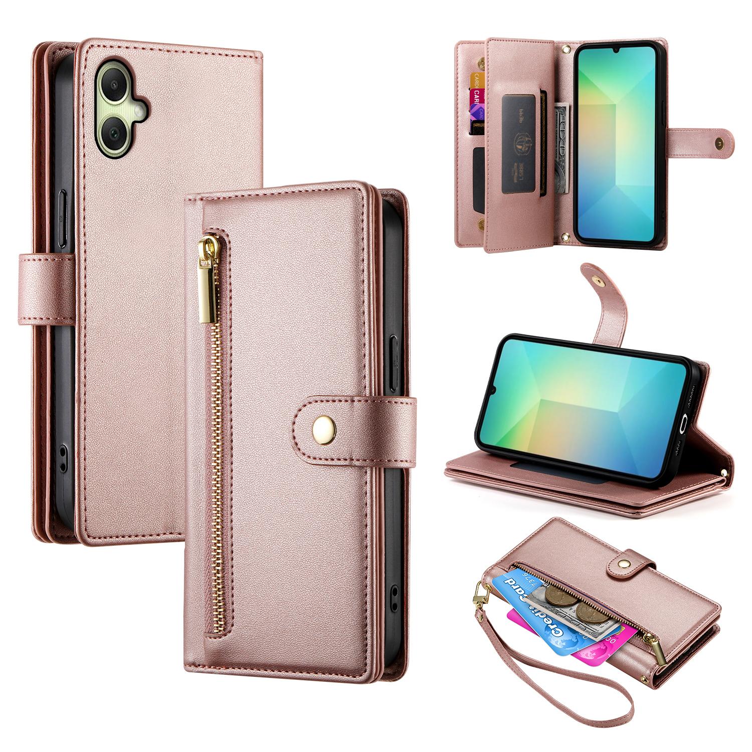 

For Samsung Galaxy A07 4G Case Zipper Pocket Wallet Leather Phone Cover with Straps Pink
