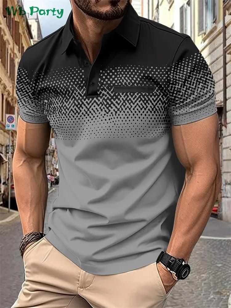 Men's Short Sleeve Polo Shirt with Geometric Pattern, Casual Daily Wear