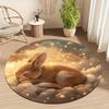 Cute Sleeping Bunny Round Rug 2D Flat Non-Slip Floor Mat Machine Washable Starry Night & Cloud Area Rug for Kids Room Bedroom