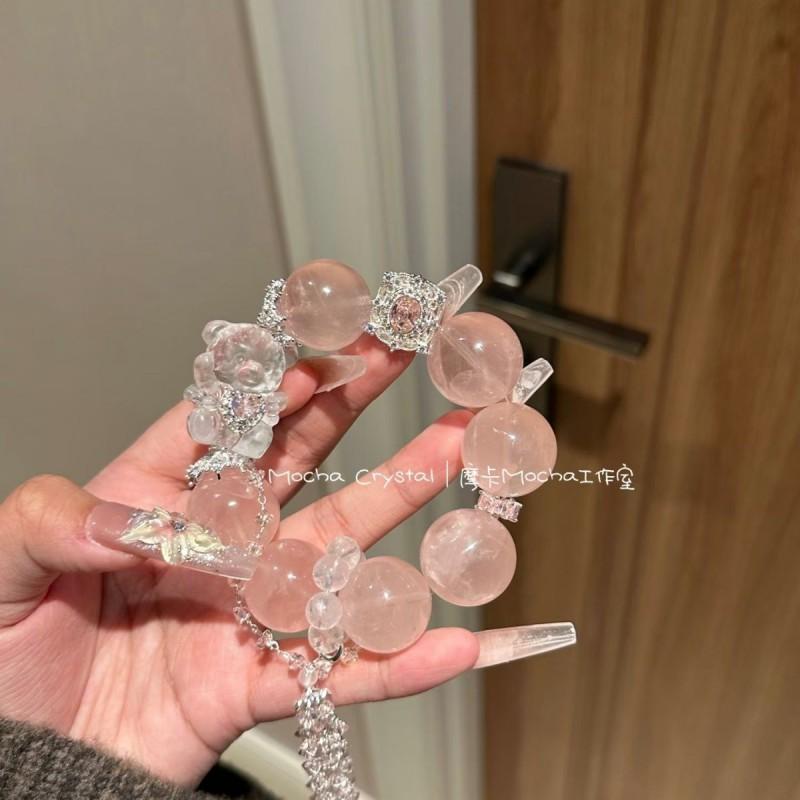 Handmade Lavender Amethyst Rose Quartz Bracelet Love Attraction Natural Crystal Beaded Jewelry