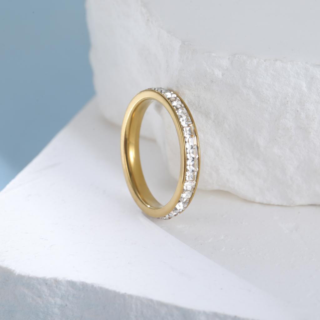 Stainless Steel Gold Zircon Rings Women Men Polished Finger Ring Minimalist Simple Jewelry