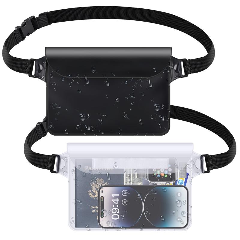 2 PACK Waterproof Waist Phone Bag Large Capacity Swimming Storage Pouch Clear Belt Waist Pack