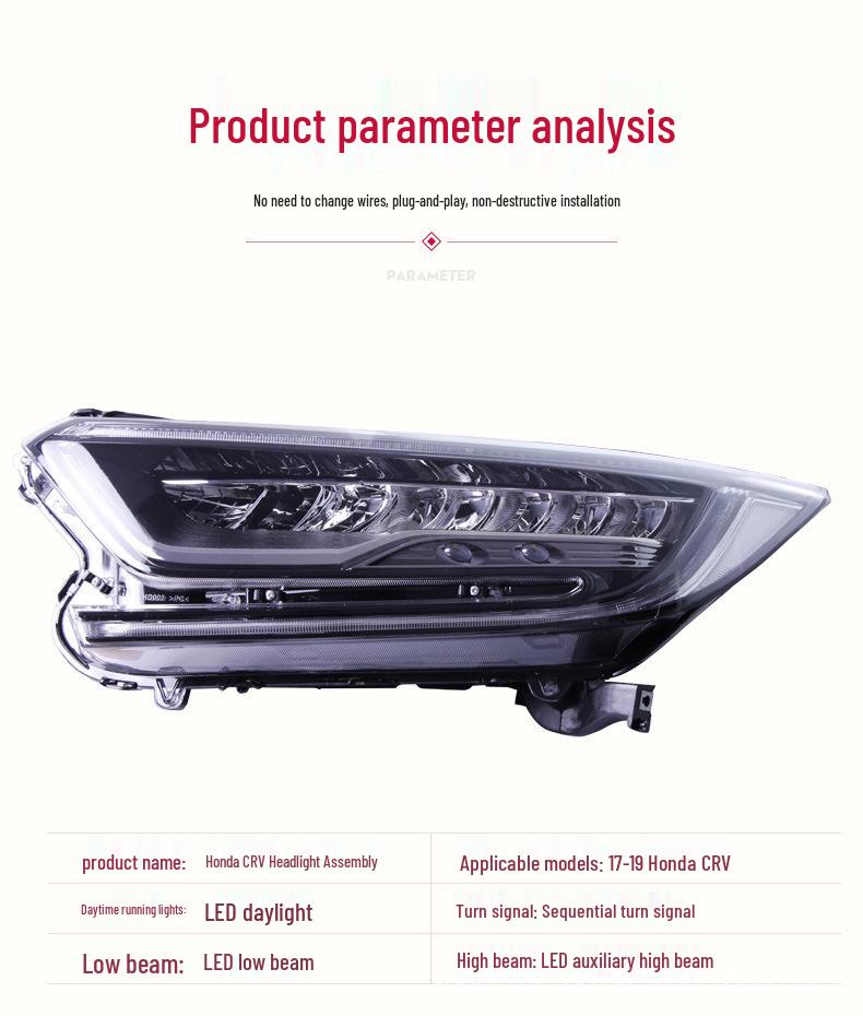Honda CRV 17-18 LED Headlight Assembly with Daytime Running Lights & High/Low Beam