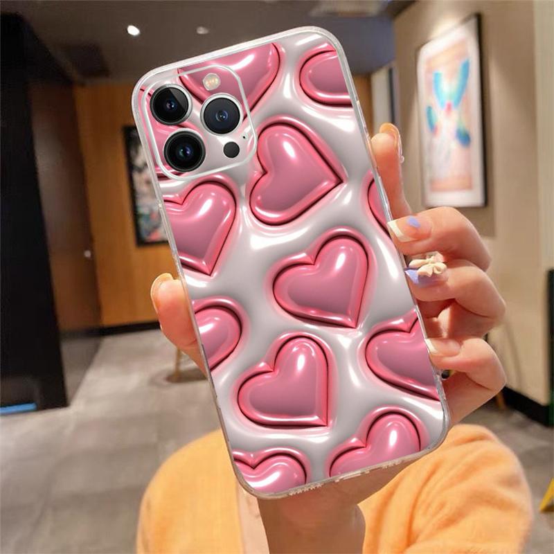 

Phone Case For iphone 17 Pro Max Air 16 15 14 13 Pro Max 15 16 Pro 15Plus Pink Gold Love heart iphone 14Pro