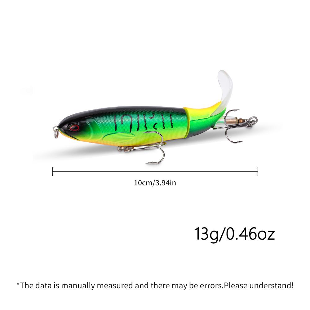 10Pcs 13g/100mm Whopper Fishing Lure for Bass Popper Top Water Fishing Lures with Floating Rotating Tail Barb Treble Hooks Kit