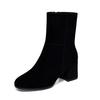 High-heeled Boots Women's Autumn and Winter New Black Thick-heeled Thin Boots Round Head Side Zipper Fashion Boots Leather Boots