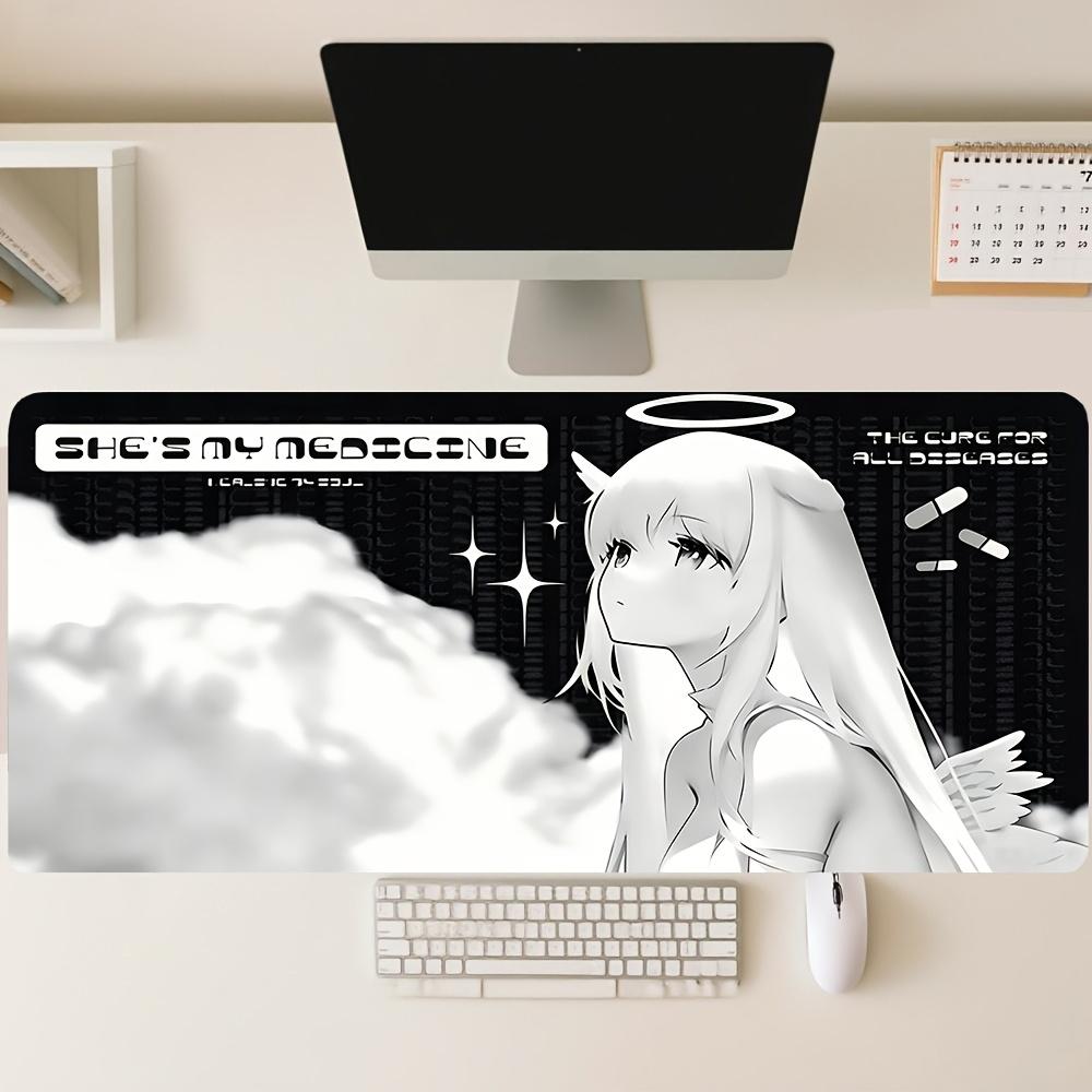 Cute Black White Anime Girl Mouse Pad Large Office Table Mats Computer Accessories Washable NonSlip Rubber With Precision
