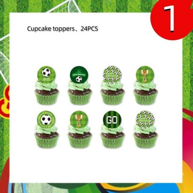 Green Football-themed Birthday Party Tableware Set - Disposable Paper Plates, Cups, Knives, Forks, Spoons and Straws