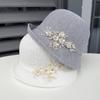Spring and summer British retro elegant bucket hat fashion sunscreen sun hat women's dome crimped knitted breathable basin hat