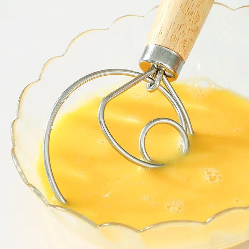 1PC Danish Dough Whisk Stainless Steel Hand Mixer Blender Egg Beater Poking Bar Pastry with Wooden Handle Baking Tools