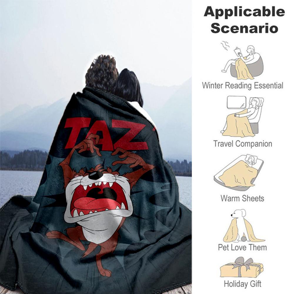 1pc Tazmanian Devil Speed Cartoon Outdoor Blanket - Throw Blanket, Soft , Flannel Blankets, Living Room, Travel, Camping-1102097