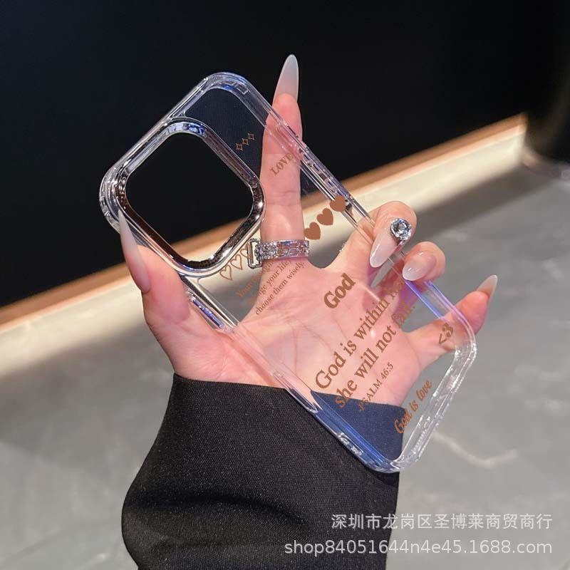 Love English Applicable iPhone15promax mobile phone case Apple 16 electroplated photo frame 14/13 protective case 17