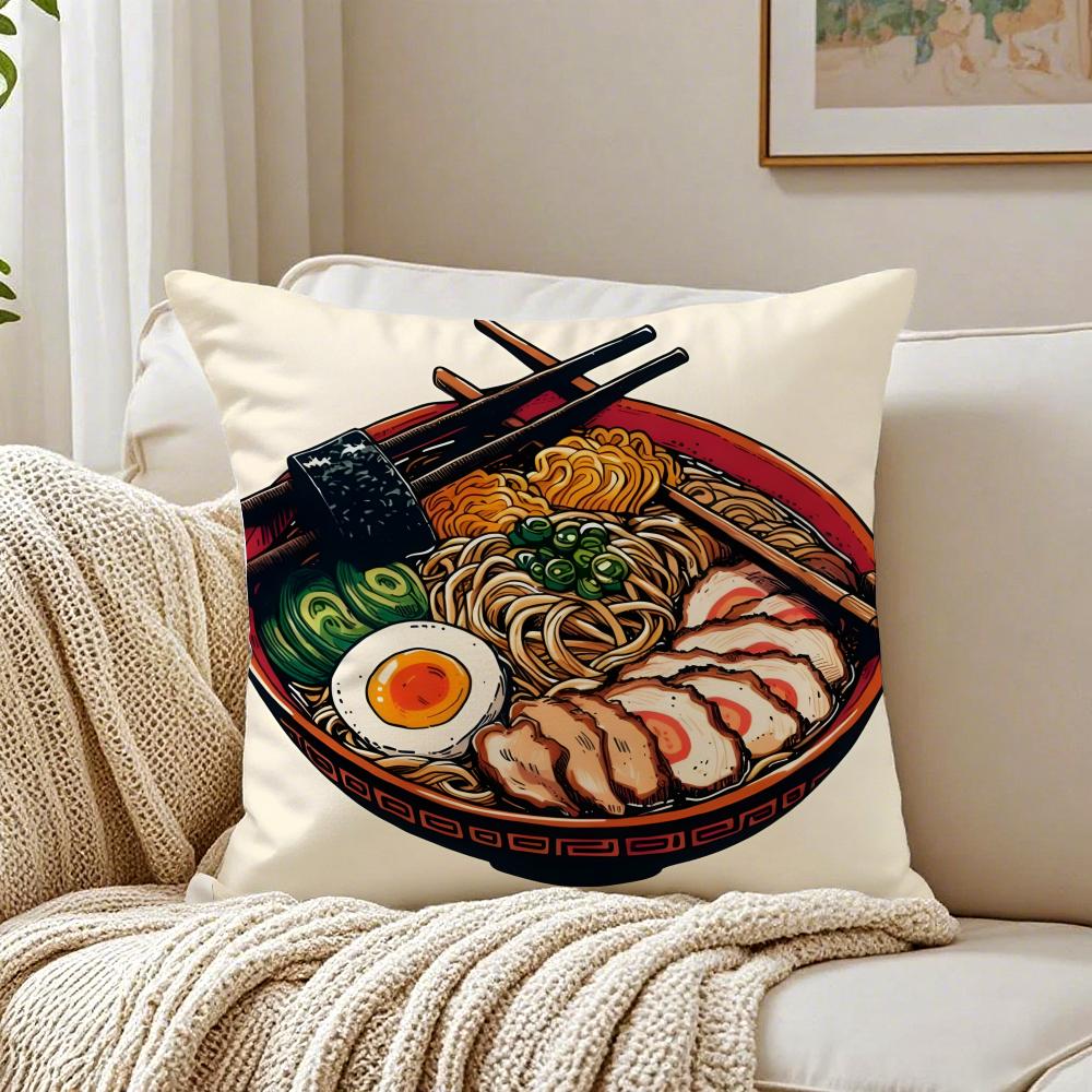 Ramen Pillow Japanese Retro Illustration Cushion Cushion Cover Pillowcase Antidustmite Living Room Sofa Decor Cushion Room