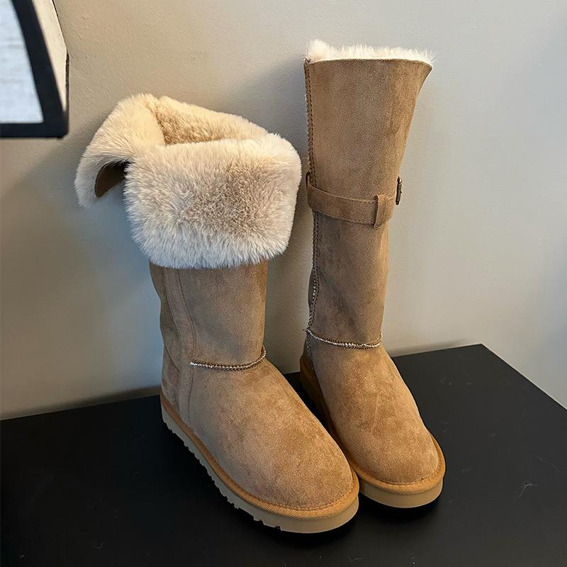 Rindslederversion~ Verdickte und mit Samt gefütterte Zwei-Wege-Schneestiefel für den Winter. Damenstiefel mit dicker Sohle sind dünn, aber Kniestiefel sind rutschfest.