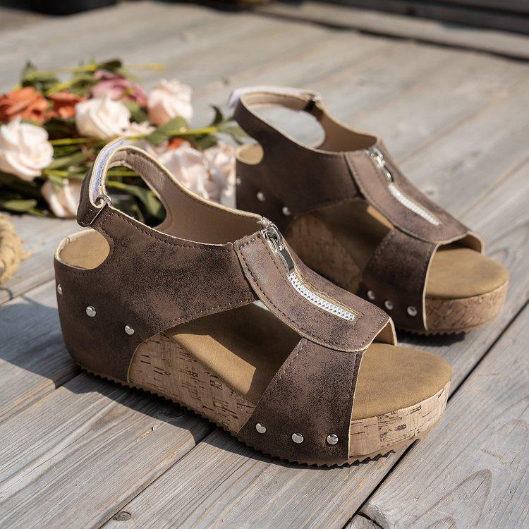 Sandals Flat Thick-soled Large-sized Shoes Fish-mouth Velcro Casual Sandals