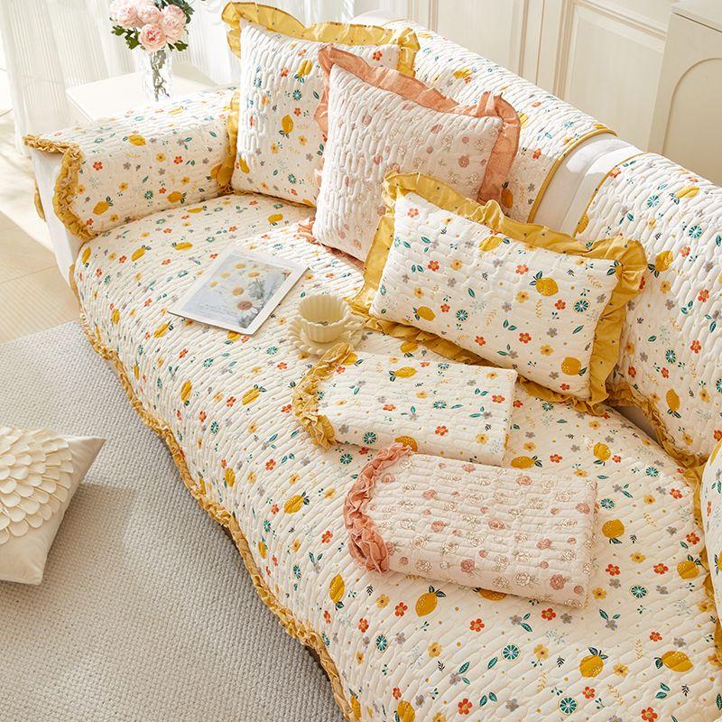 

Fresh Pastoral Style Cotton Sofa Cushion All Year Round Neutral Non-Slip Cushion New Arrival Floral Pure Cotton Fabric Craft Slipcover Cover Fruit Party 45*45cm [pillow case without core]]